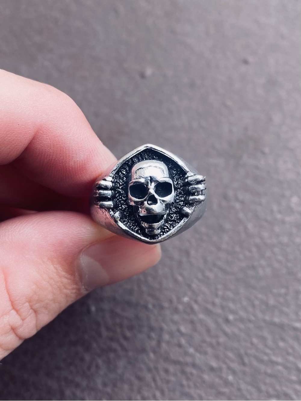 Tibetan Silver Gothic Skull Signet Ring Size 7.5